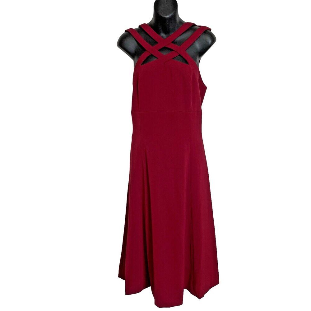 J Peterman Elegant Criss Cross Halter Midi‎ V Back Dress Wedding Guest Size 16